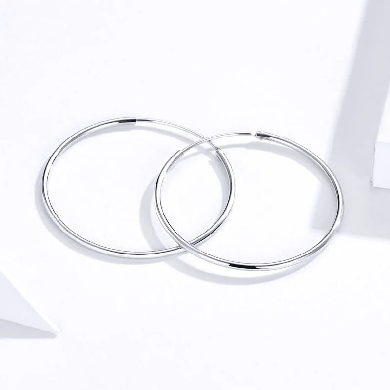 (image for) Pandora Style Silver Simple Line Hoop Earrings - SCE710 - View 4
