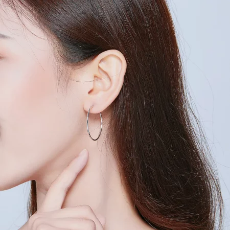 Pandora Style Silver Simple Line Hoop Earrings - SCE710