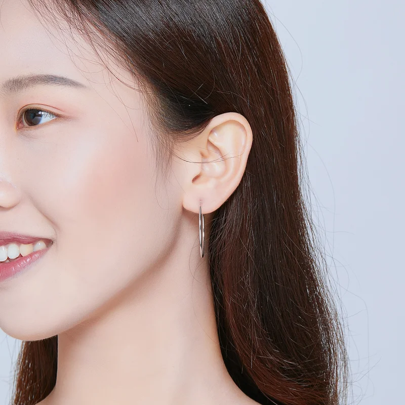 (image for) Pandora Style Silver Simple Line Hoop Earrings - SCE710 - View 7