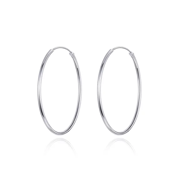 Pandora Style Silver Simple Line Hoop Earrings - SCE710
