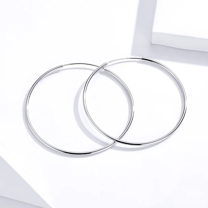 (image for) Pandora Style Silver Simple Line Hoop Earrings - SCE711 - View 2
