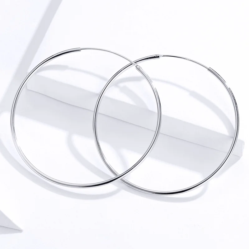 (image for) Pandora Style Silver Simple Line Hoop Earrings - SCE711 - View 3