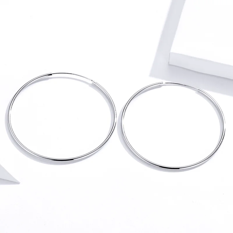 (image for) Pandora Style Silver Simple Line Hoop Earrings - SCE711 - View 4