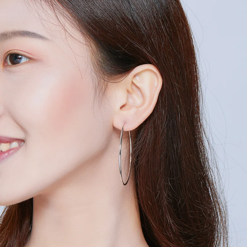 (image for) Pandora Style Silver Simple Line Hoop Earrings - SCE711 - View 5