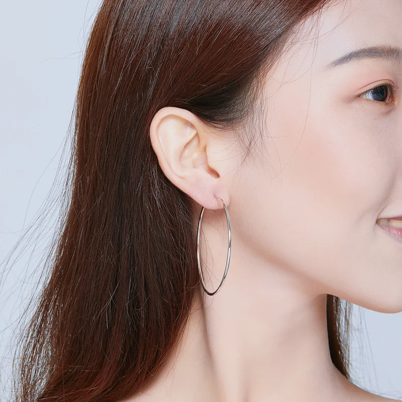 (image for) Pandora Style Silver Simple Line Hoop Earrings - SCE711 - View 6