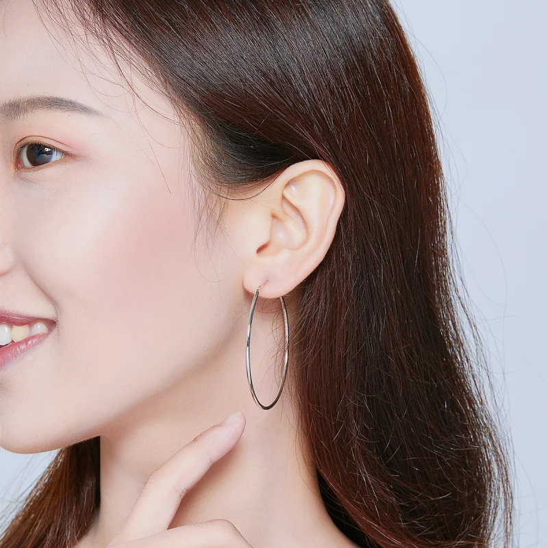 (image for) Pandora Style Silver Simple Line Hoop Earrings - SCE711 - View 7