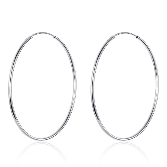 Pandora Style Silver Simple Line Hoop Earrings - SCE711