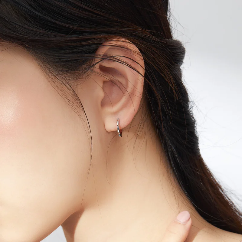 (image for) Pandora Style Silver Simple Line Hoop Earrings - SCE843 - View 7