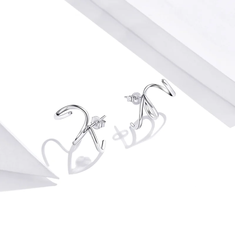 (image for) Pandora Style Silver Simple Line Stud Earrings - SCE986 - View 4