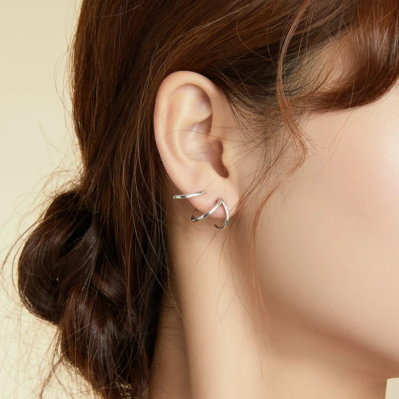 (image for) Pandora Style Silver Simple Line Stud Earrings - SCE986 - View 6