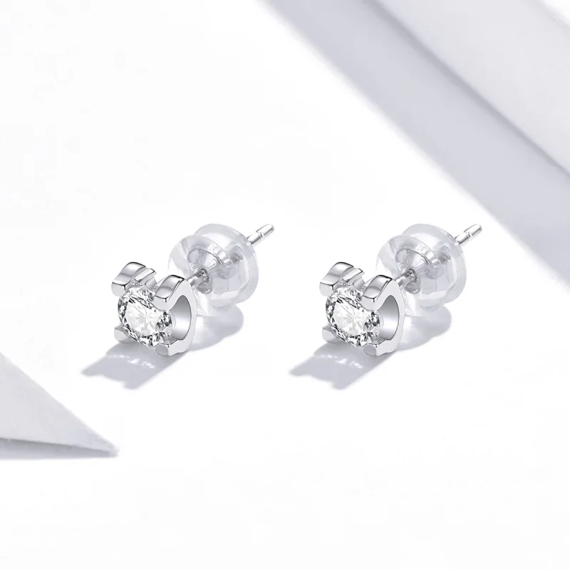 (image for) Pandora Style Silver Simple Zircon Stud Earrings - SCE974 - View 2