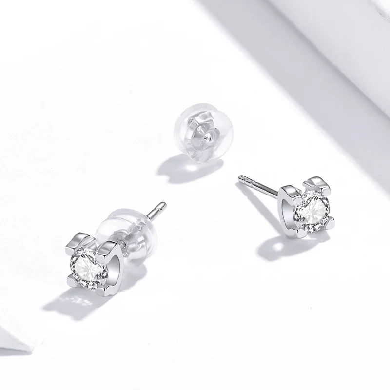 (image for) Pandora Style Silver Simple Zircon Stud Earrings - SCE974 - View 3