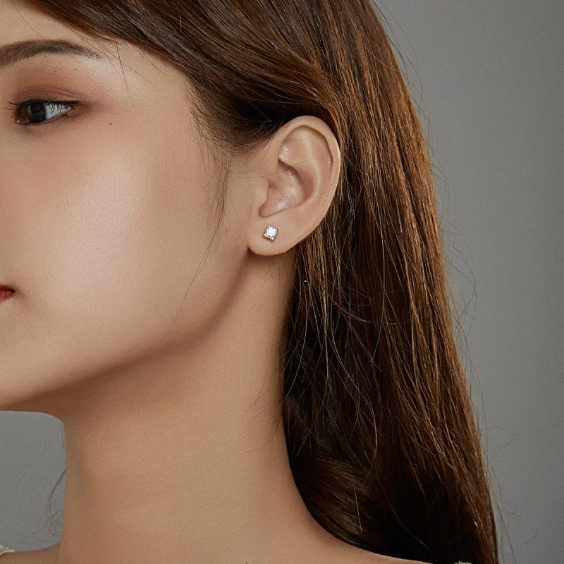 (image for) Pandora Style Silver Simple Zircon Stud Earrings - SCE974 - View 7