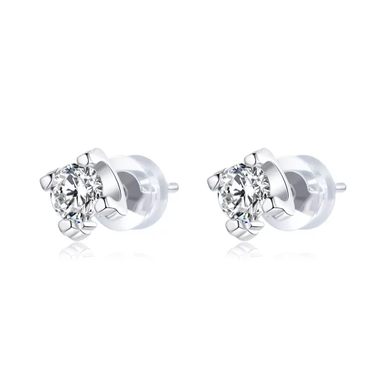 Pandora Style Silver Simple Zircon Stud Earrings - SCE974