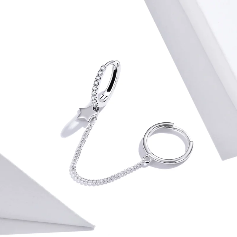 (image for) Pandora Style Silver Single Star Dangle Earrings - SCE914 - View 3