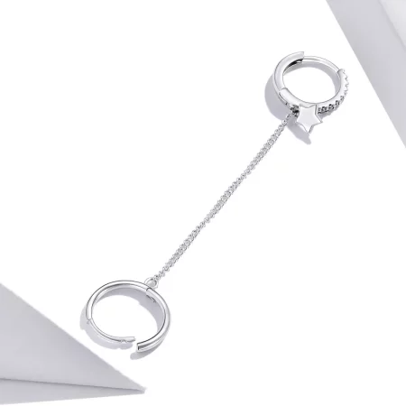 Pandora Style Silver Single Star Dangle Earrings - SCE914