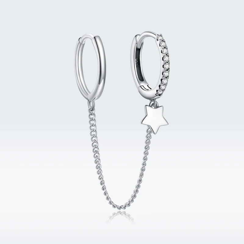 (image for) Pandora Style Silver Single Star Dangle Earrings - SCE914 - View 5