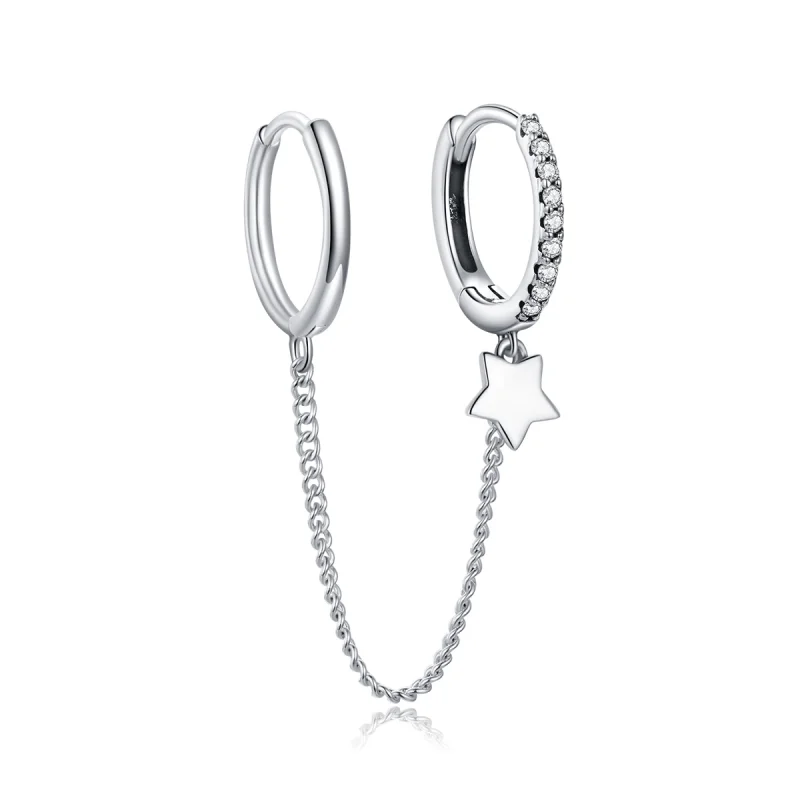 (image for) Pandora Style Silver Single Star Dangle Earrings - SCE914 - Product Image