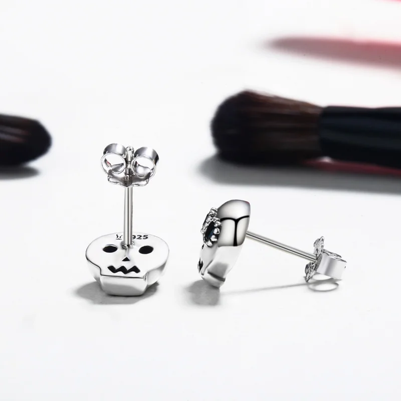 (image for) Pandora Style Silver Skull Stud Earrings - SCE064 - View 5