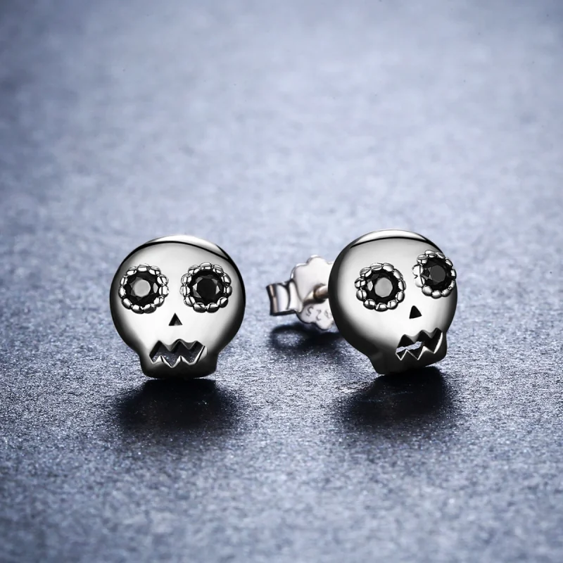 (image for) Pandora Style Silver Skull Stud Earrings - SCE064 - View 6