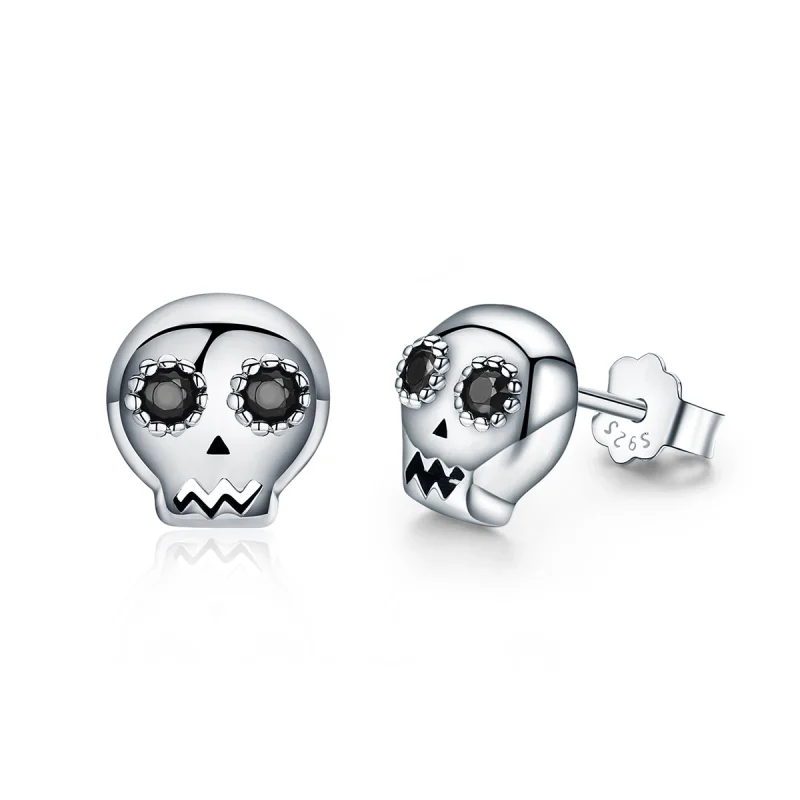 (image for) Pandora Style Silver Skull Stud Earrings - SCE064 - Product Image