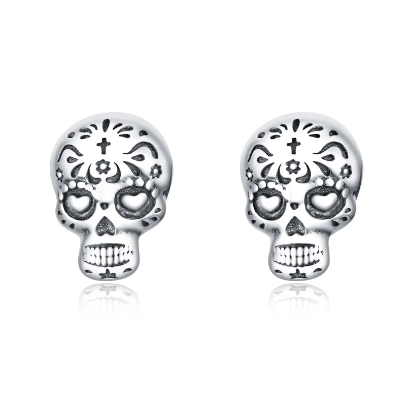 (image for) Pandora Style Silver Skull Stud Earrings - SCE953 - Product Image