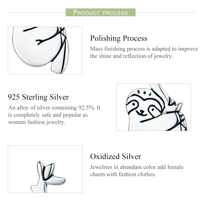 (image for) Pandora Style Silver Sloth Stud Earrings - SCE327 - View 4