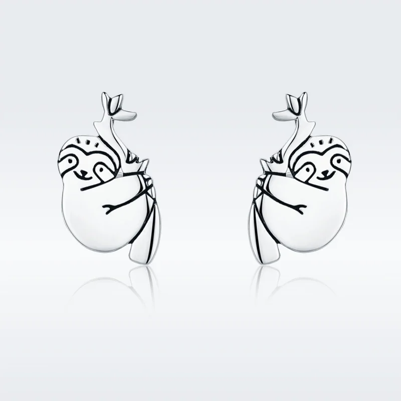 (image for) Pandora Style Silver Sloth Stud Earrings - SCE327 - View 7