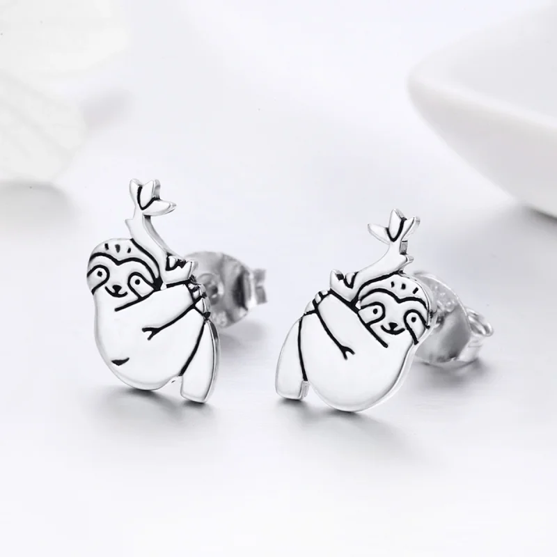(image for) Pandora Style Silver Sloth Stud Earrings - SCE327 - View 8