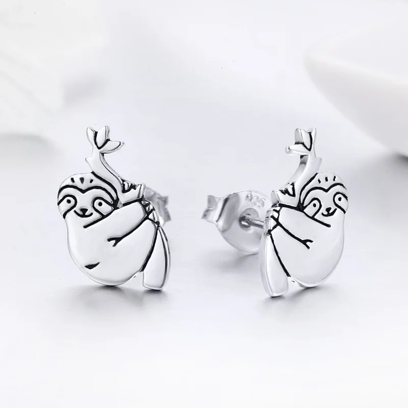 (image for) Pandora Style Silver Sloth Stud Earrings - SCE327 - View 9