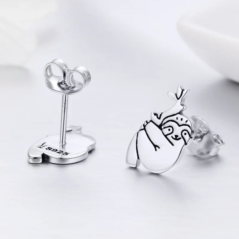 (image for) Pandora Style Silver Sloth Stud Earrings - SCE327 - View 10