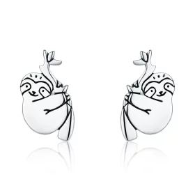 Pandora Style Silver Sloth Stud Earrings - SCE327