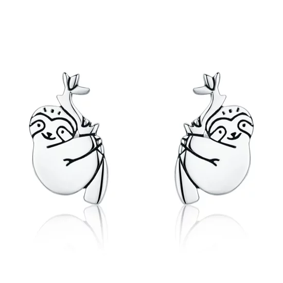Pandora Style Silver Sloth Stud Earrings - SCE327