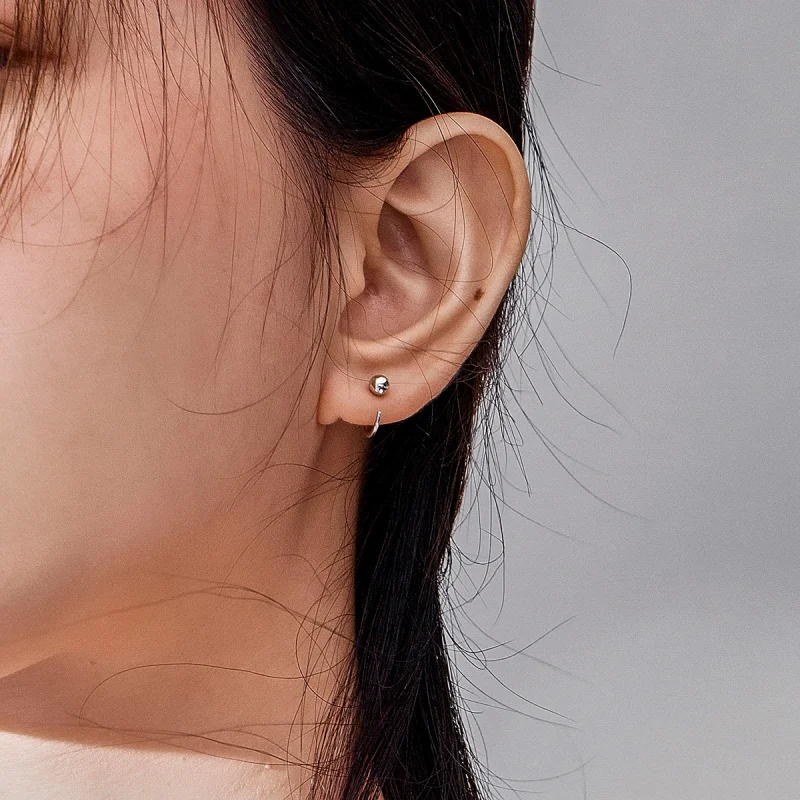 (image for) Pandora Style Silver Small Ball Hoop Earrings - SCE782-A - View 5