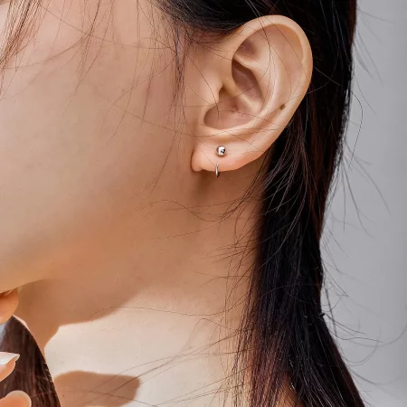 Pandora Style Silver Small Ball Hoop Earrings - SCE782-A