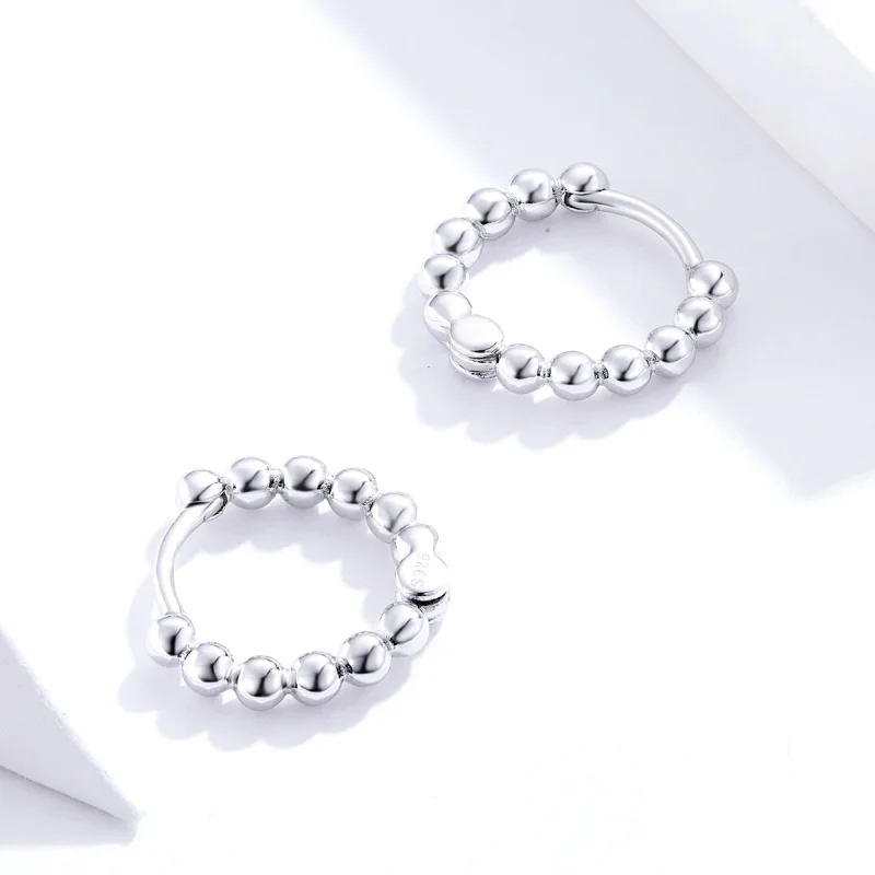 (image for) Pandora Style Silver Small Ball Hoop Earrings - SCE807-A - View 3