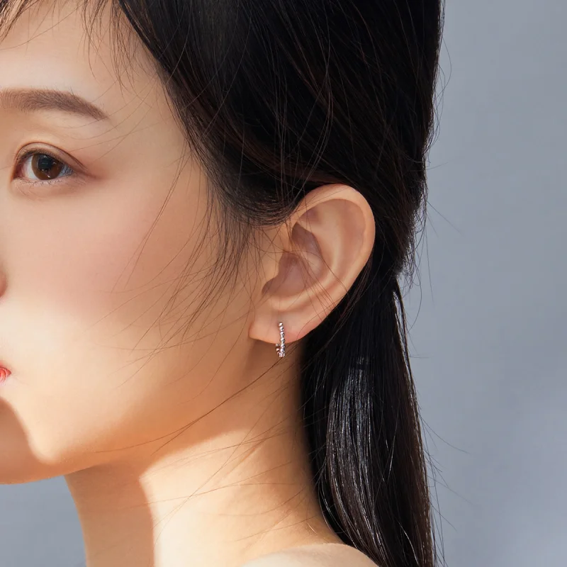 (image for) Pandora Style Silver Small Ball Hoop Earrings - SCE807-A - View 5