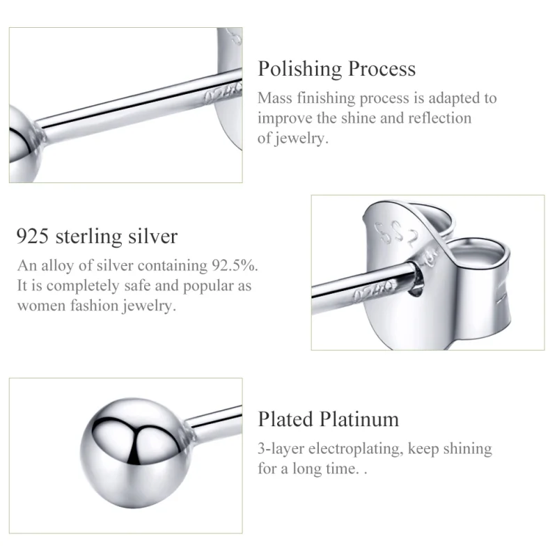 (image for) Pandora Style Silver Small Ball Stud Earrings - SCE581 - View 3