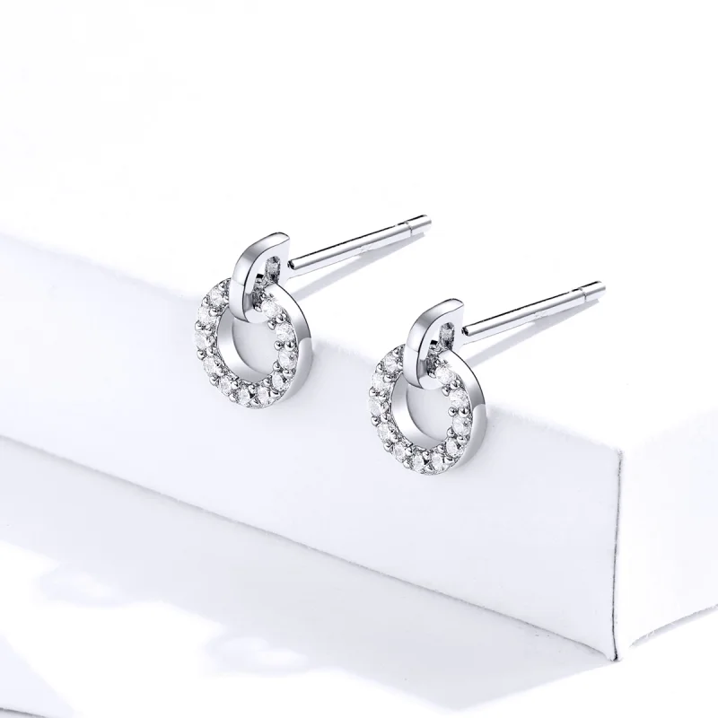 (image for) Pandora Style Silver Small Circle Stud Earrings - SCE767 - View 4