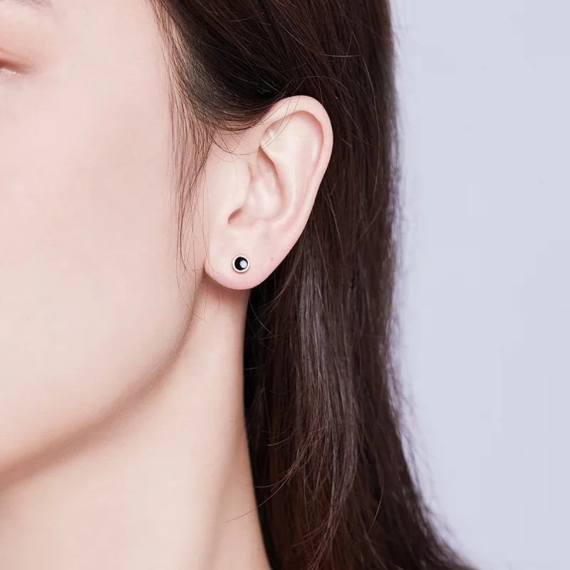 (image for) Pandora Style Silver Small Round Piece Stud Earrings - SCE694 - View 5