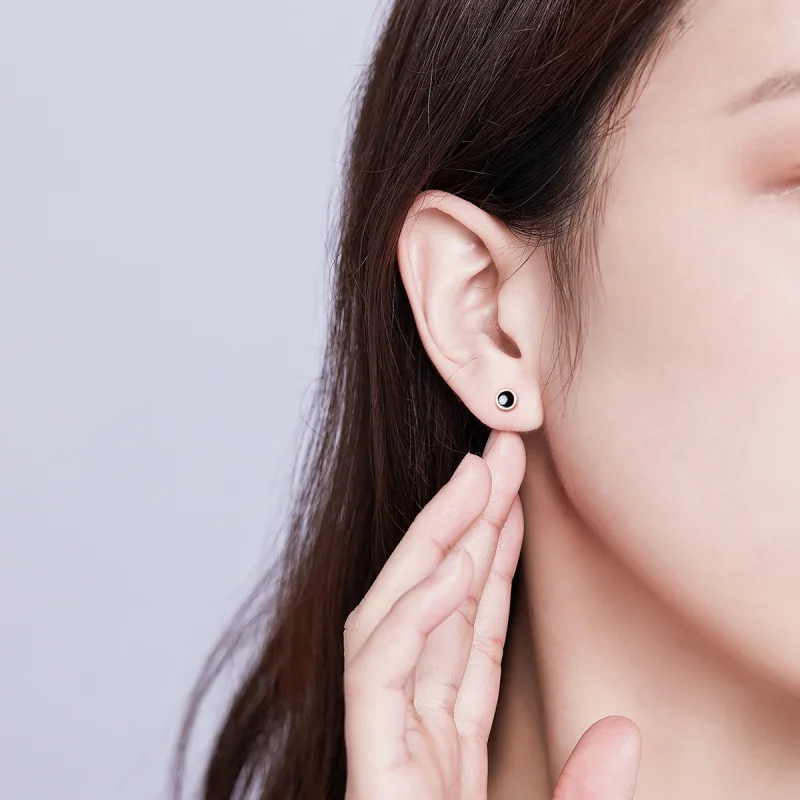 (image for) Pandora Style Silver Small Round Piece Stud Earrings - SCE694 - View 7