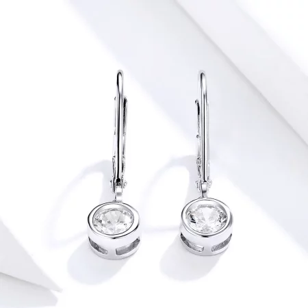 Pandora Style Silver Sparkle Dangle Earrings - SCE747