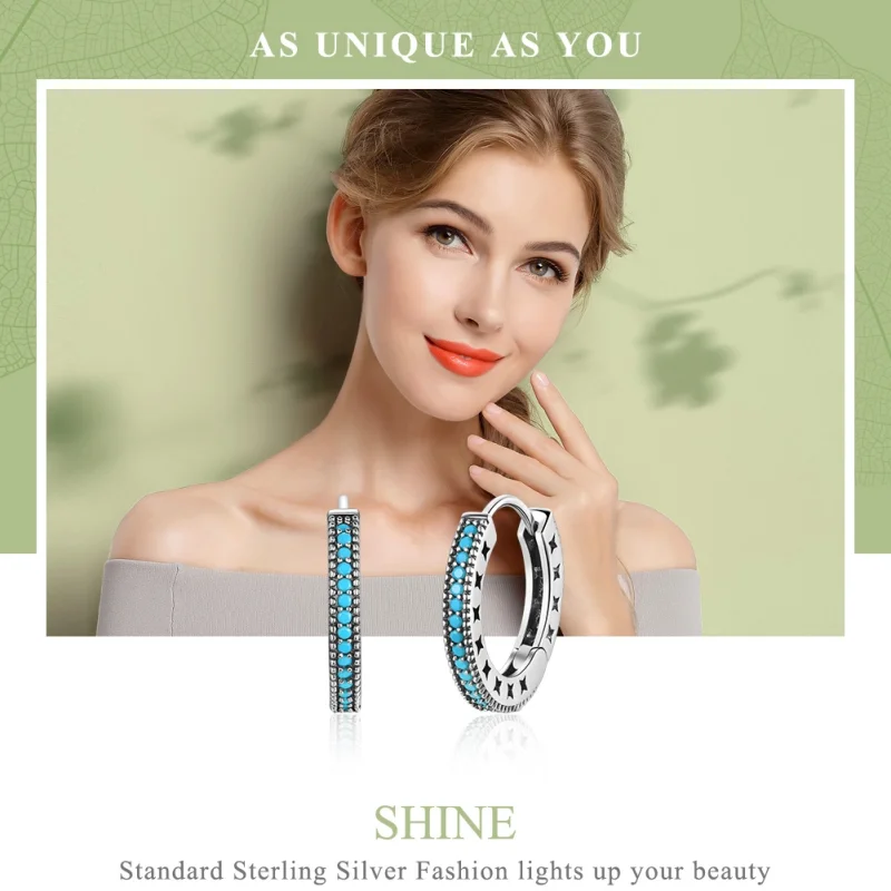 (image for) Pandora Style Silver Sparkle Hoop Earrings - SCE493 - View 2