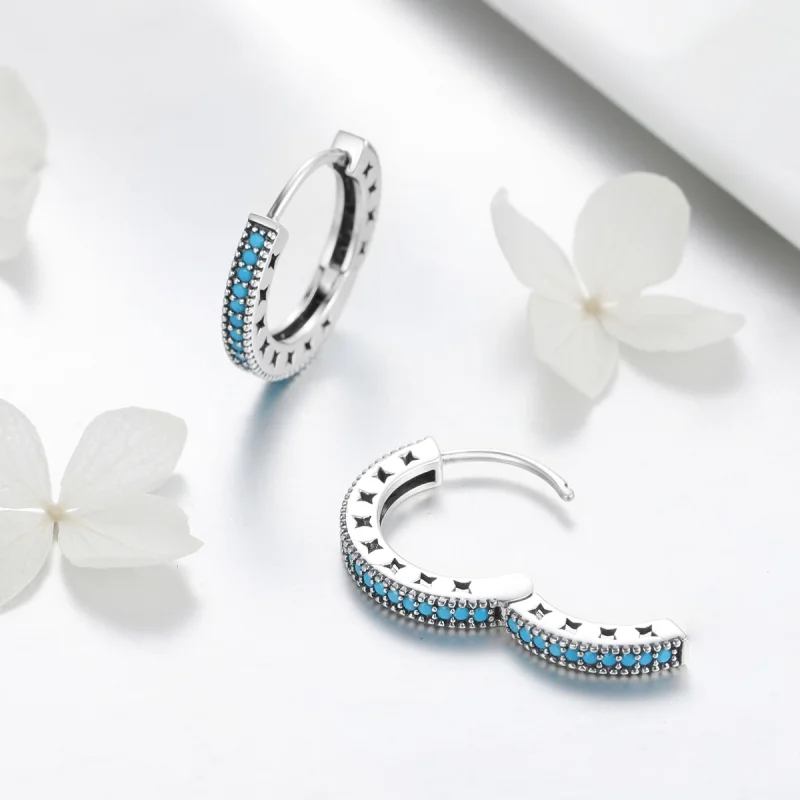 (image for) Pandora Style Silver Sparkle Hoop Earrings - SCE493 - View 4