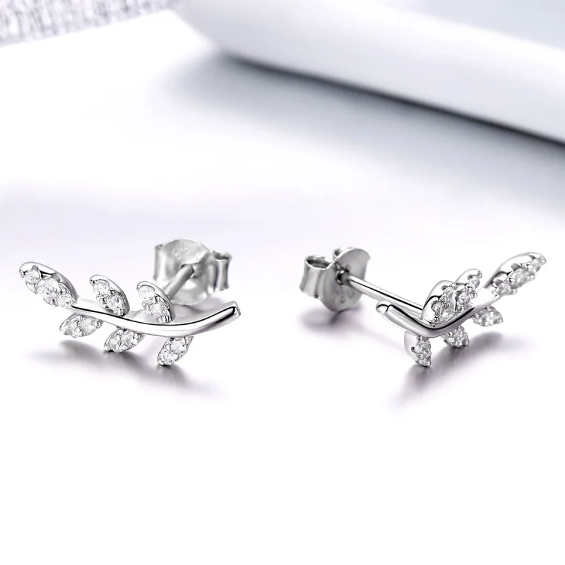 (image for) Pandora Style Silver Spring Leaves Stud Earrings - BSE031 - View 3