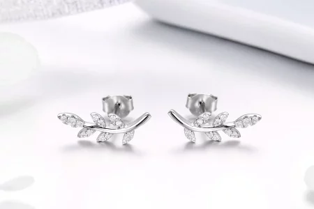 Pandora Style Silver Spring Leaves Stud Earrings - BSE031