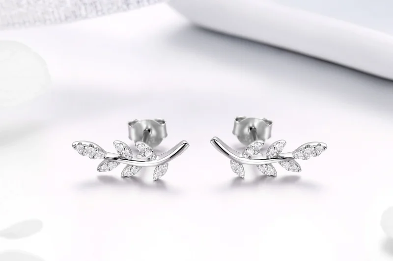 (image for) Pandora Style Silver Spring Leaves Stud Earrings - BSE031 - View 4