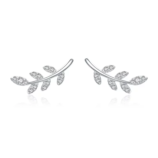 Pandora Style Silver Spring Leaves Stud Earrings - BSE031