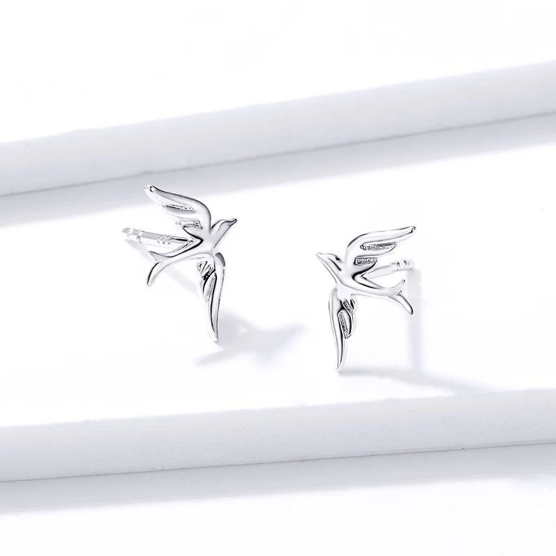 (image for) Pandora Style Silver Spring Swallow Stud Earrings - BSE302 - View 3