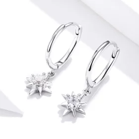 Pandora Style Silver Star Dangle Earrings - SCE759